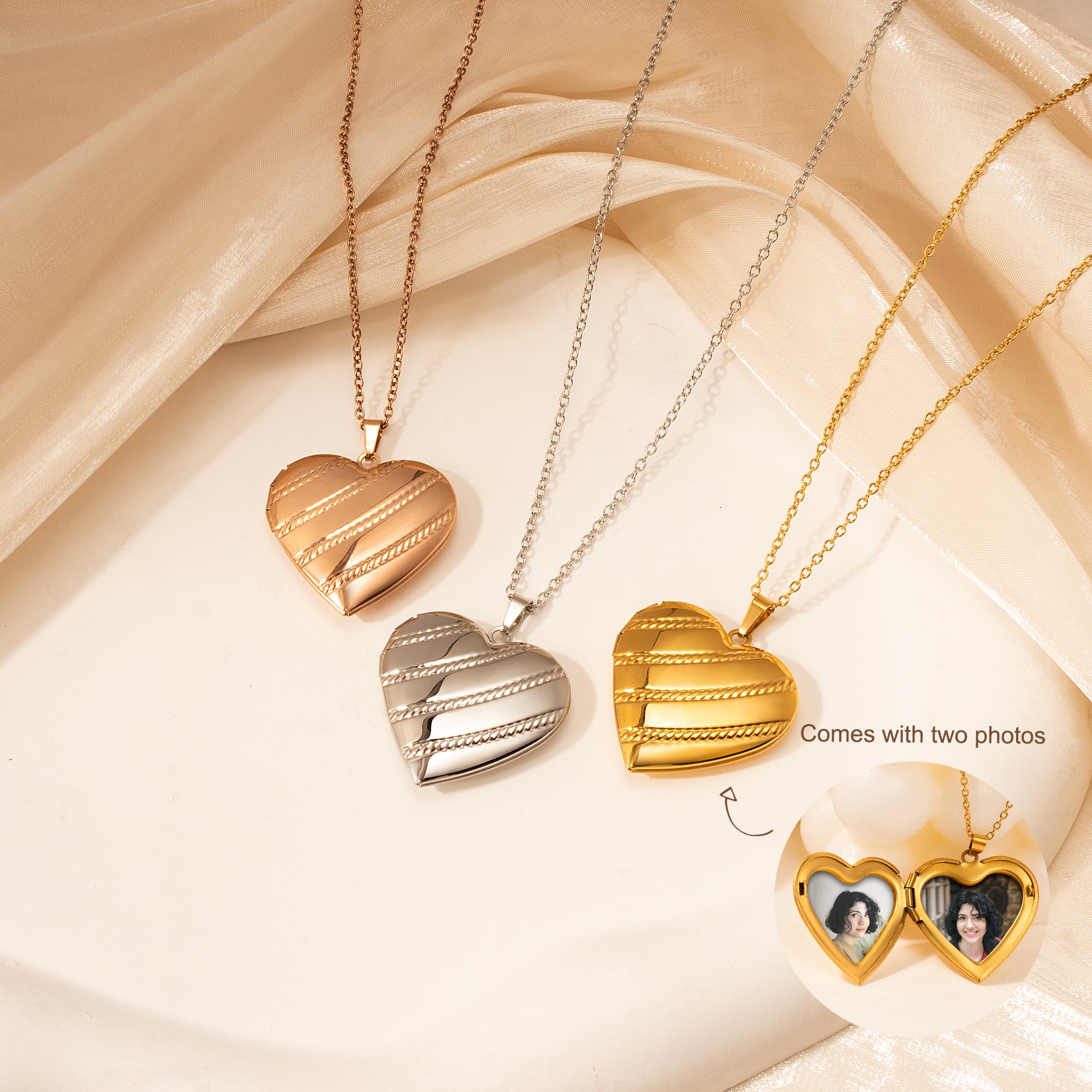 Stripes Heart Photo Locket