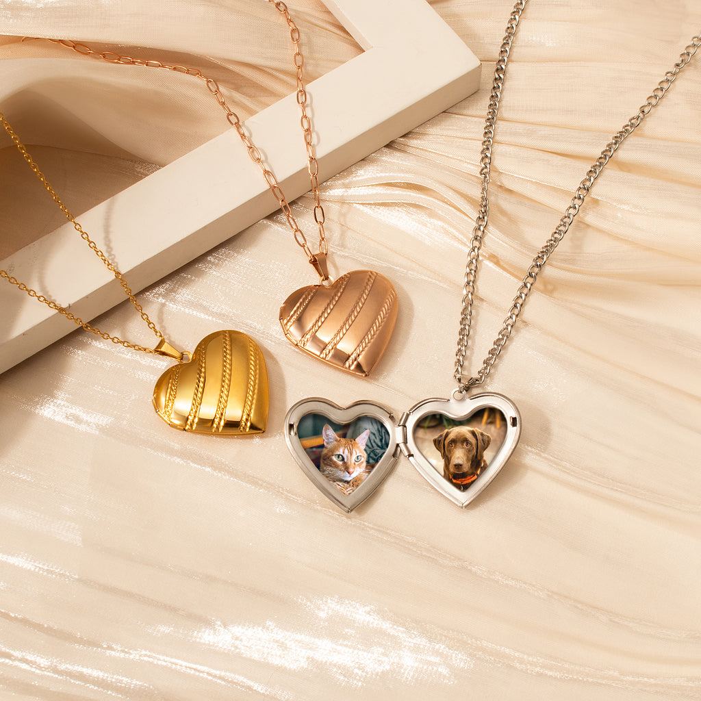 Stripes Heart Photo Locket