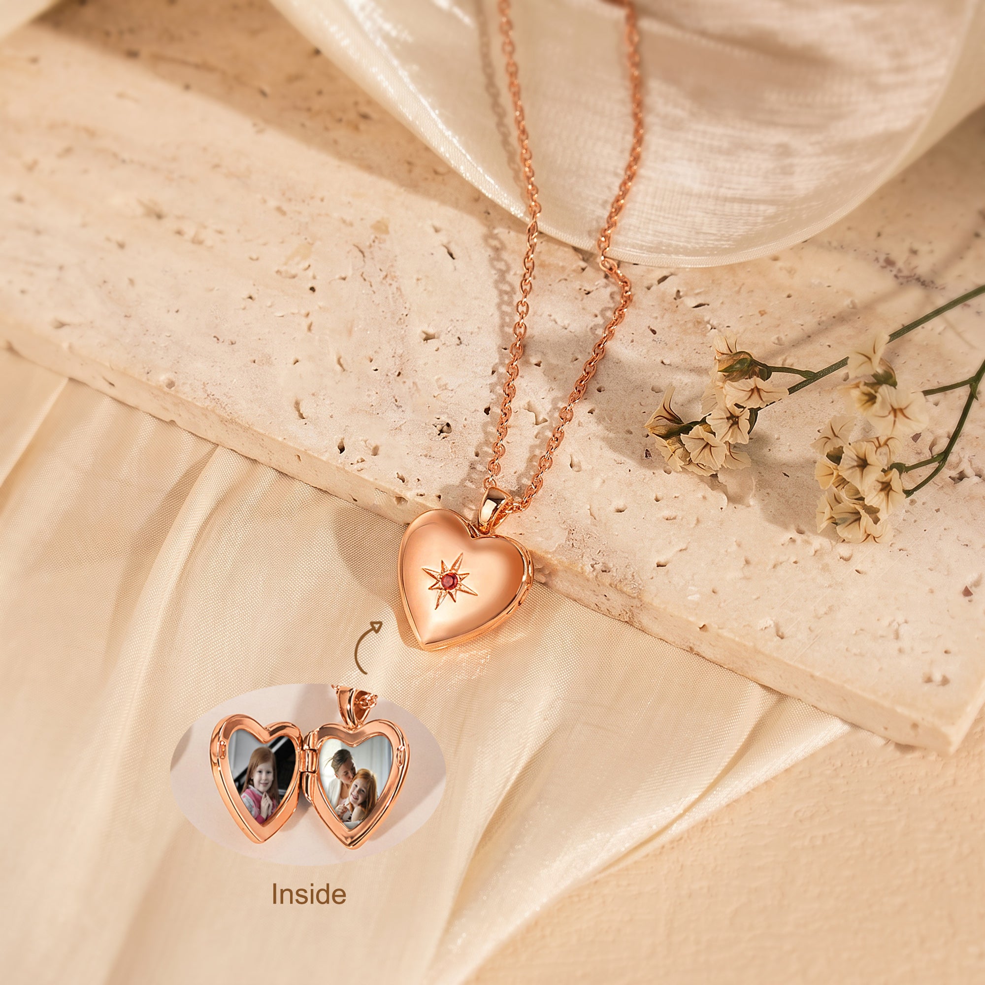 Heart Birthstone Photo Locket Necklace