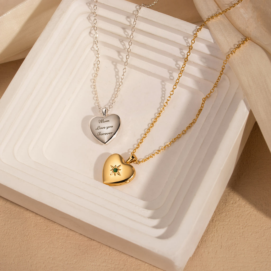 Heart Birthstone Photo Locket Necklace