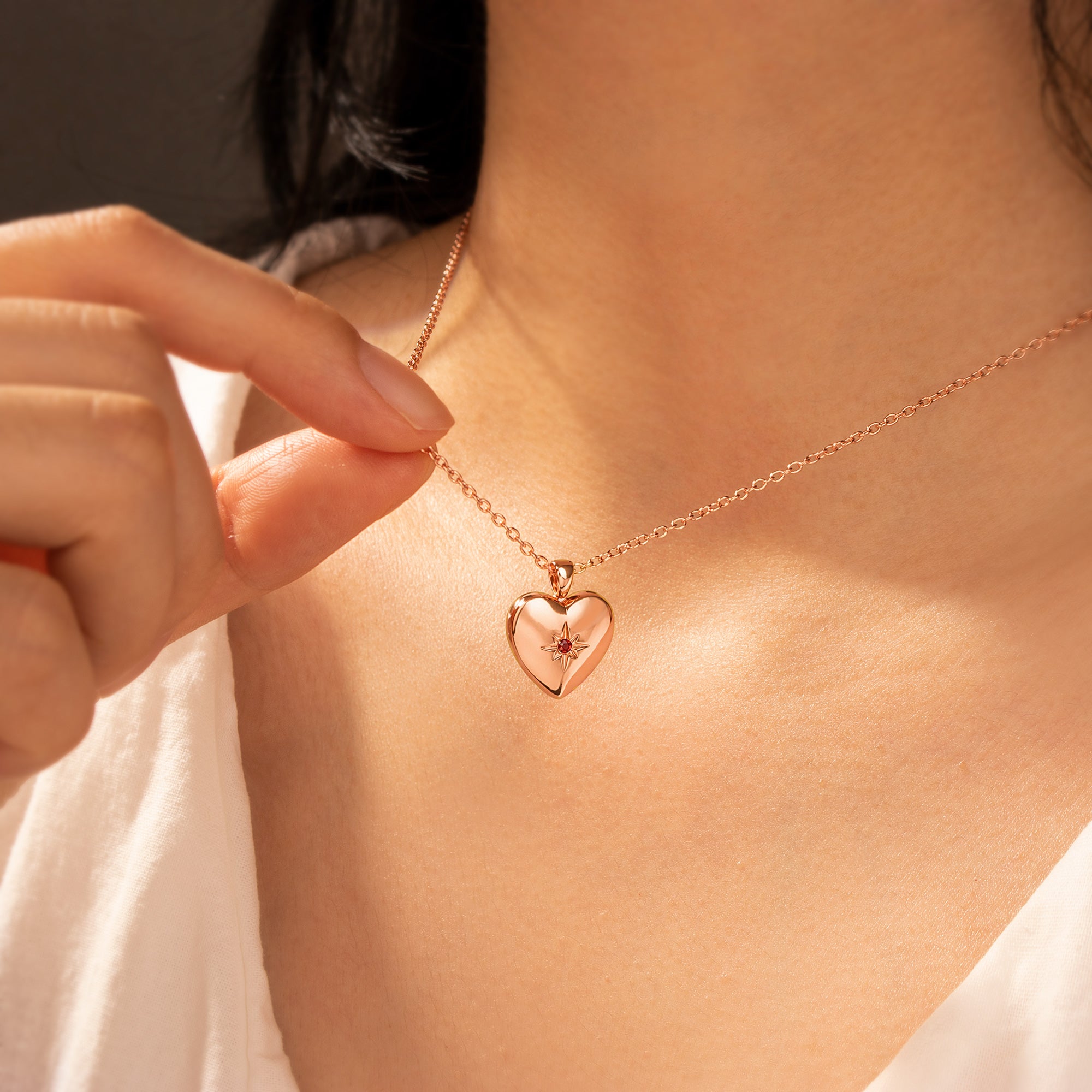 Heart Birthstone Photo Locket Necklace