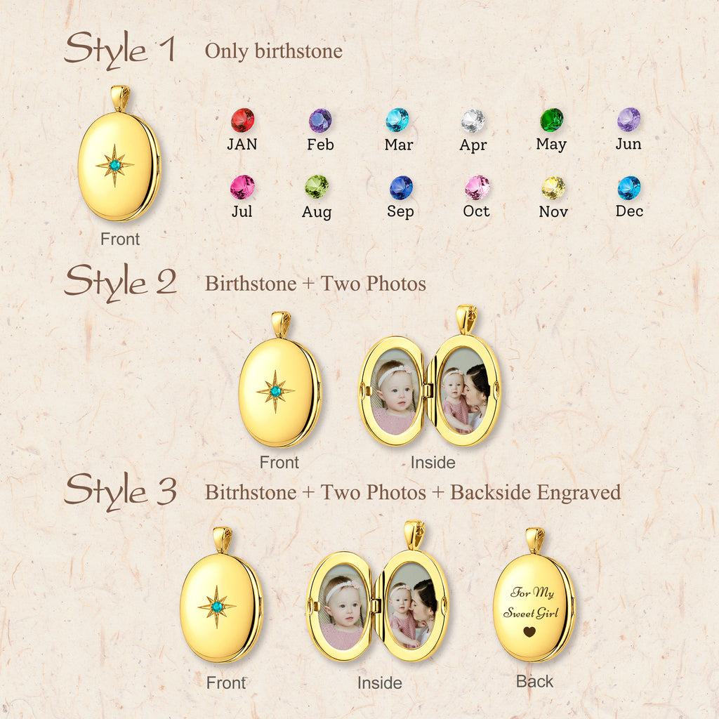 Oval Birthstone Photo Locket Necklace
