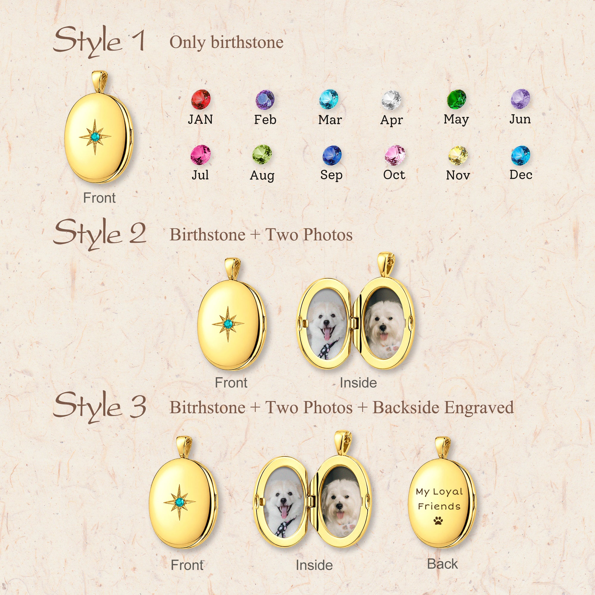 Oval Birthstone Pet Photo Locket Necklace