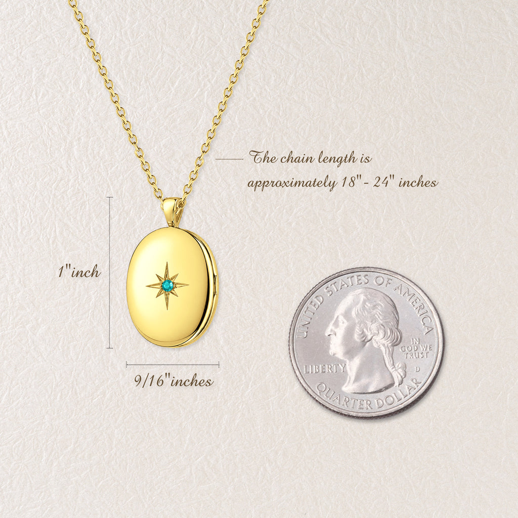 Oval Birthstone Photo Locket Necklace