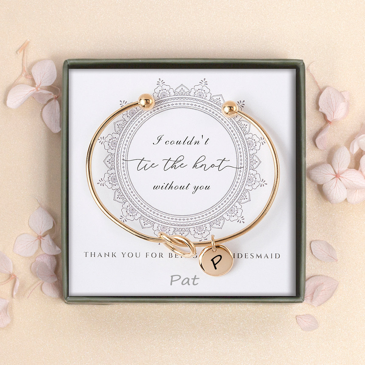 Custom Bridesmaid Proposal Love Knot Charm Cuff Bangle