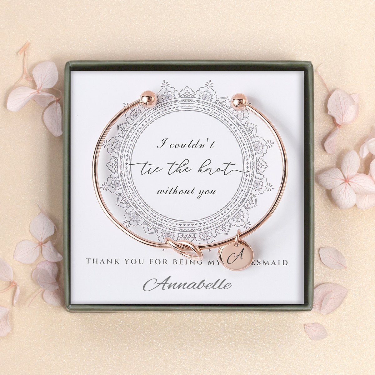 Custom Bridesmaid Proposal Love Knot Charm Cuff Bangle