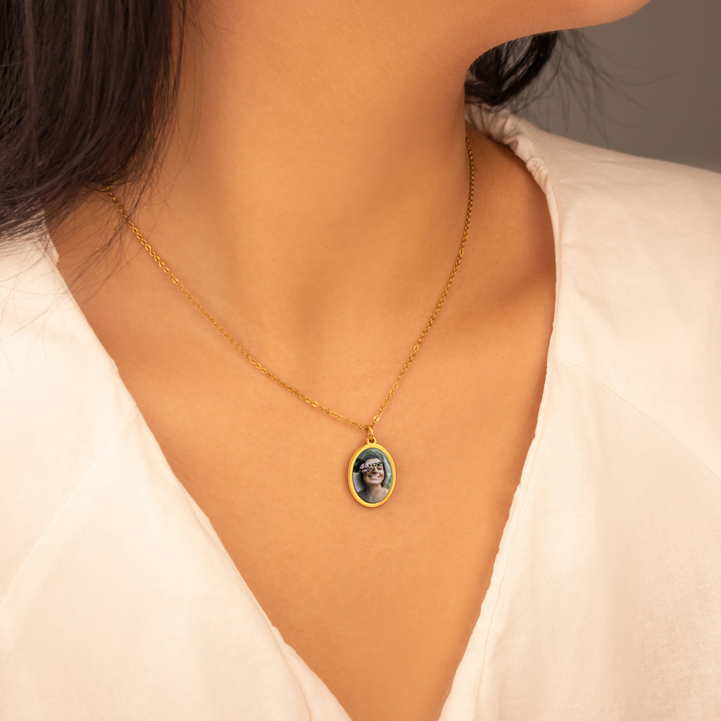 Personalized Photo Pendant Necklace with Glass Dome Cab