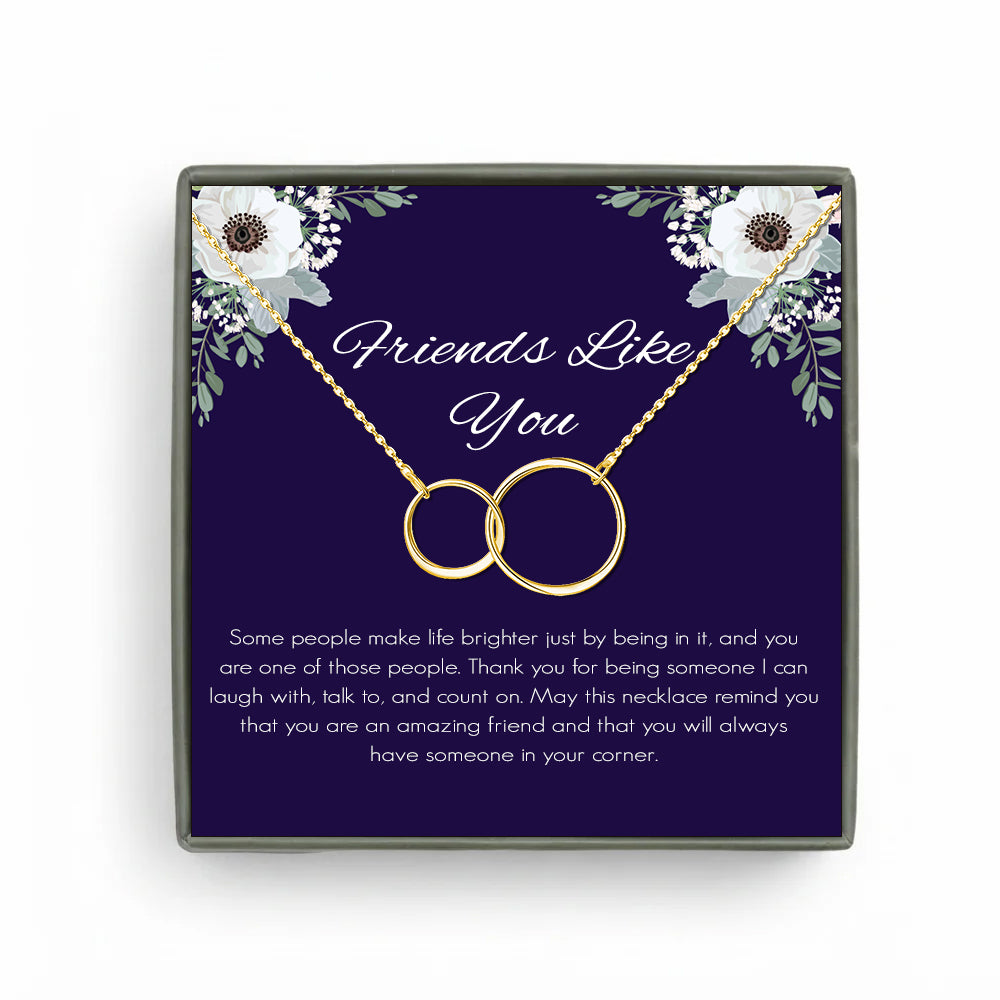 Custom Interlocking Rings Necklace with Purple Floral Card Necklace