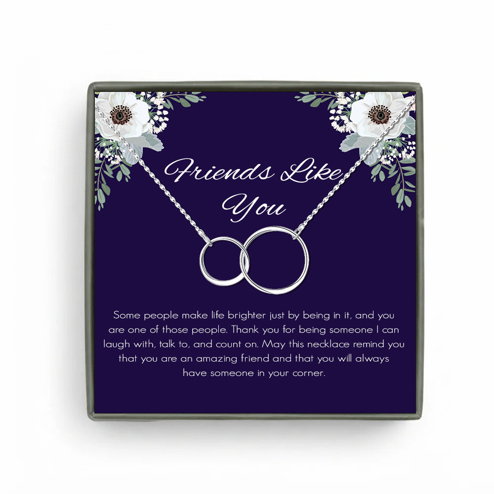 Custom Interlocking Rings Necklace with Purple Floral Card Necklace