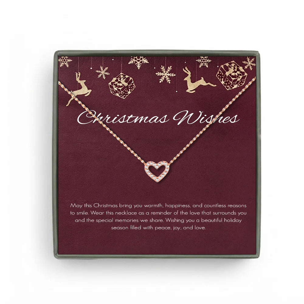 Custom Heart Necklace with Red Christmas Card Necklace
