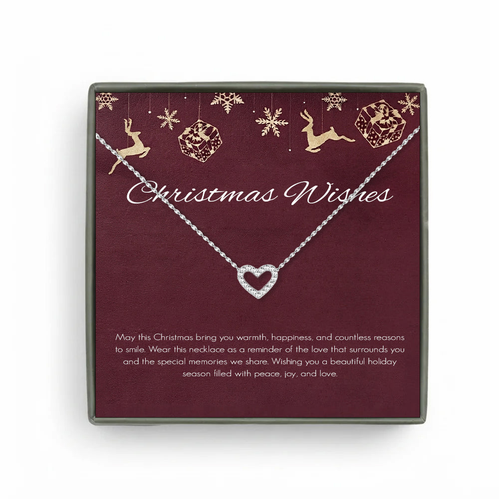 Custom Heart Necklace with Red Christmas Card Necklace