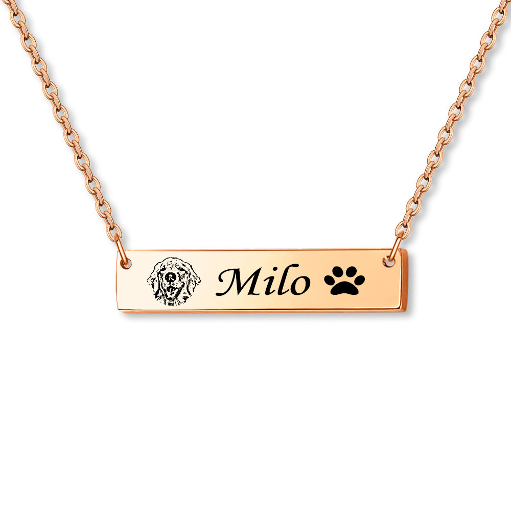 Pet Portrait Memorial Bar Necklace