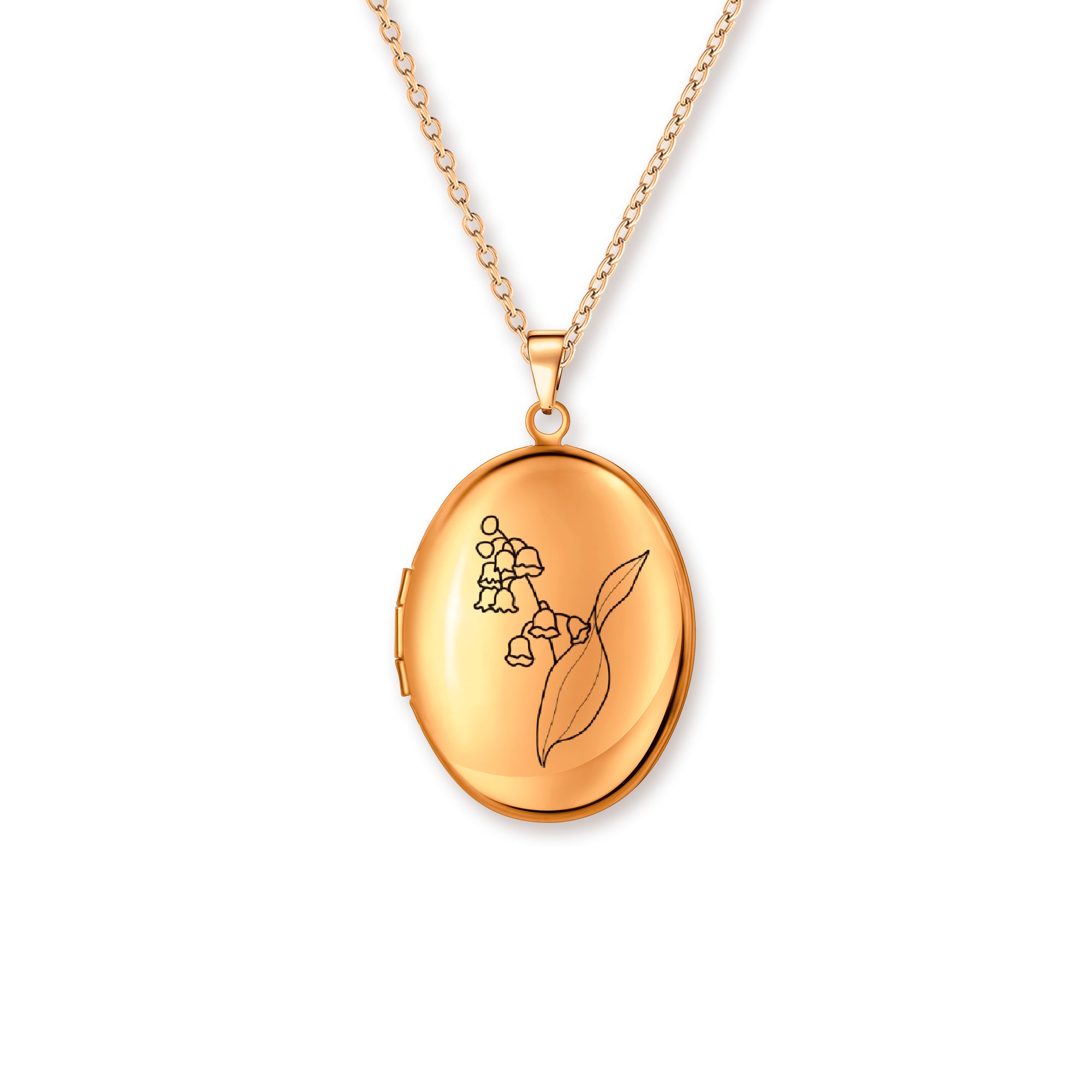 Oval Birth Flower Photo Locket Necklace