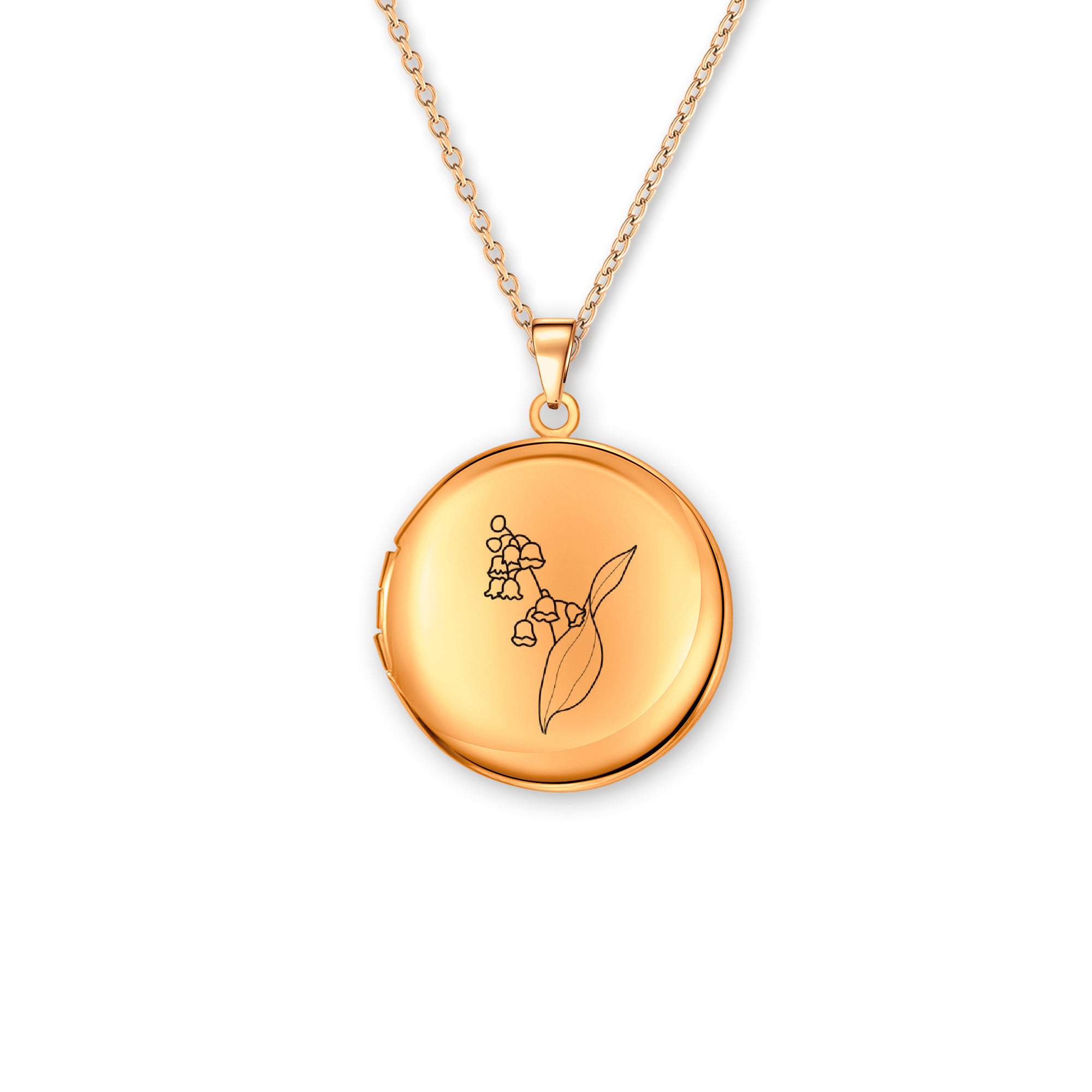 Round Birth Flower Photo Locket Necklace