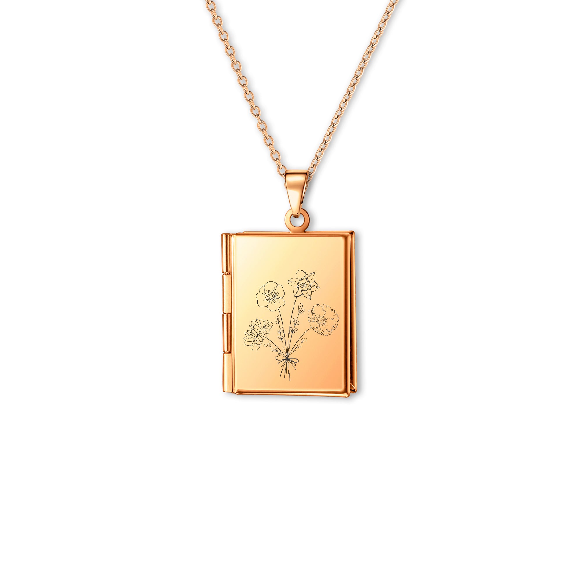 Square Build Your Own Bouquet Photo Locket Necklace