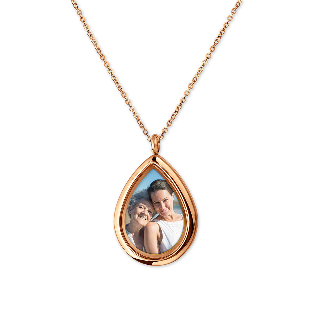 Teardrop Glass Photo Locket Necklace