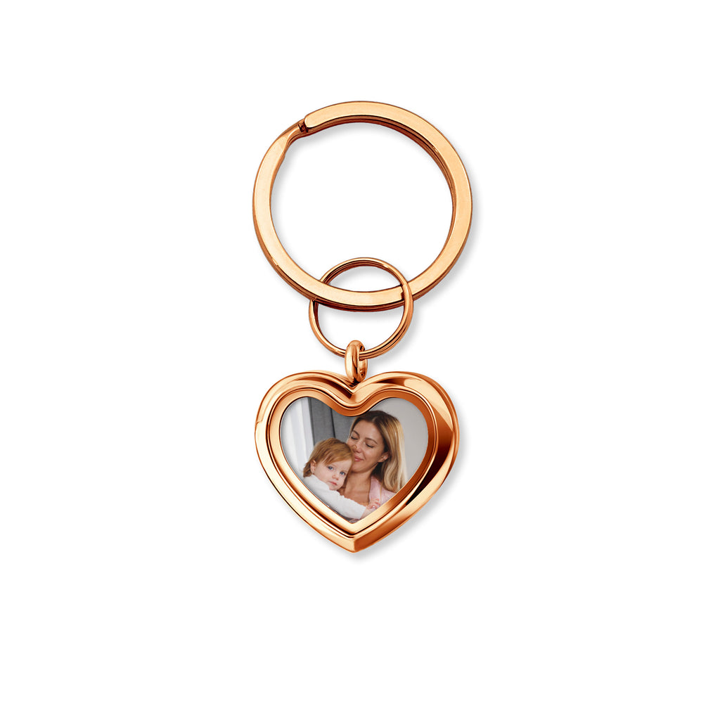 Glass Heart Photo Locket Memorial Keychain