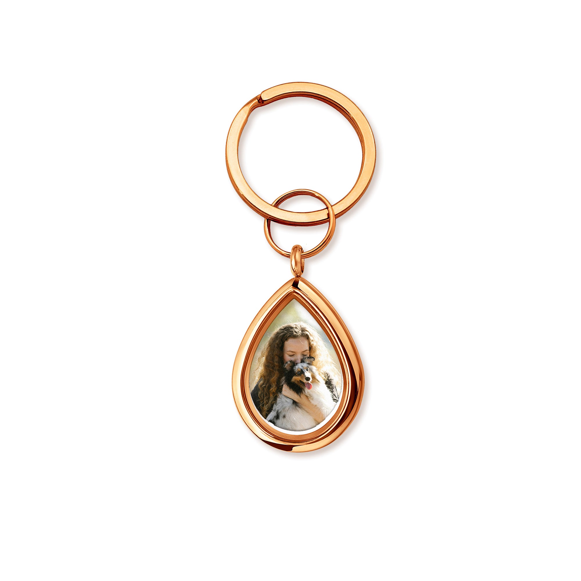 Glass Teardrop Pet Memorial Photo Locket Keychain