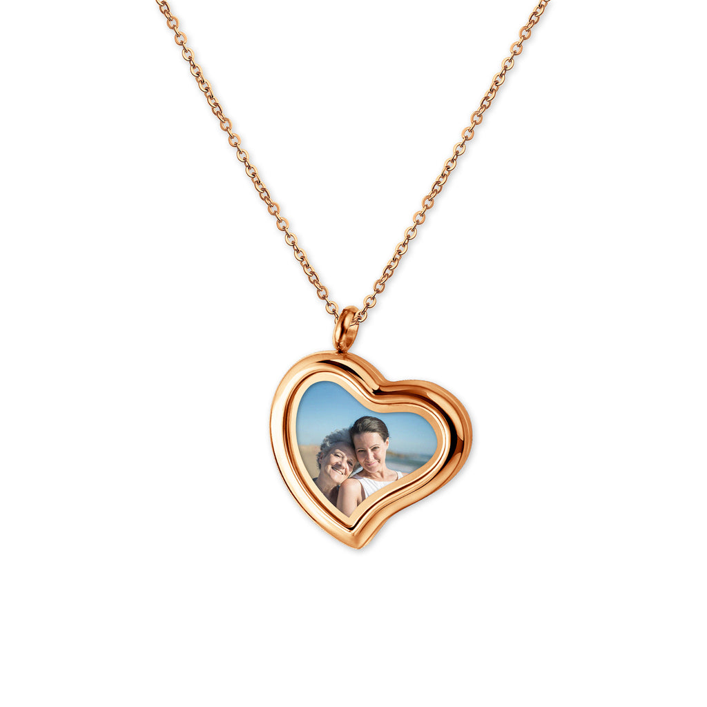 Glass Sideways Heart Photo Locket Necklace