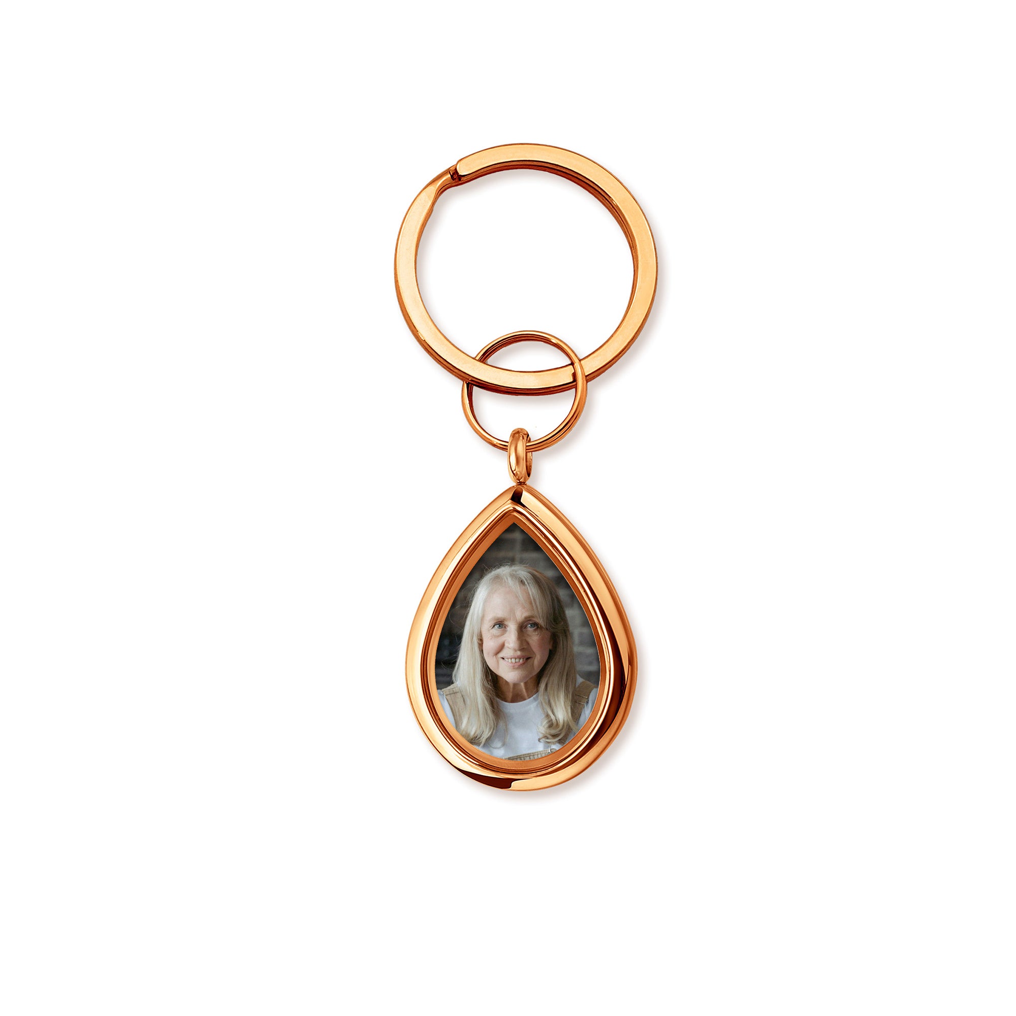 Glass Teardrop Photo Locket Memorial Keychain