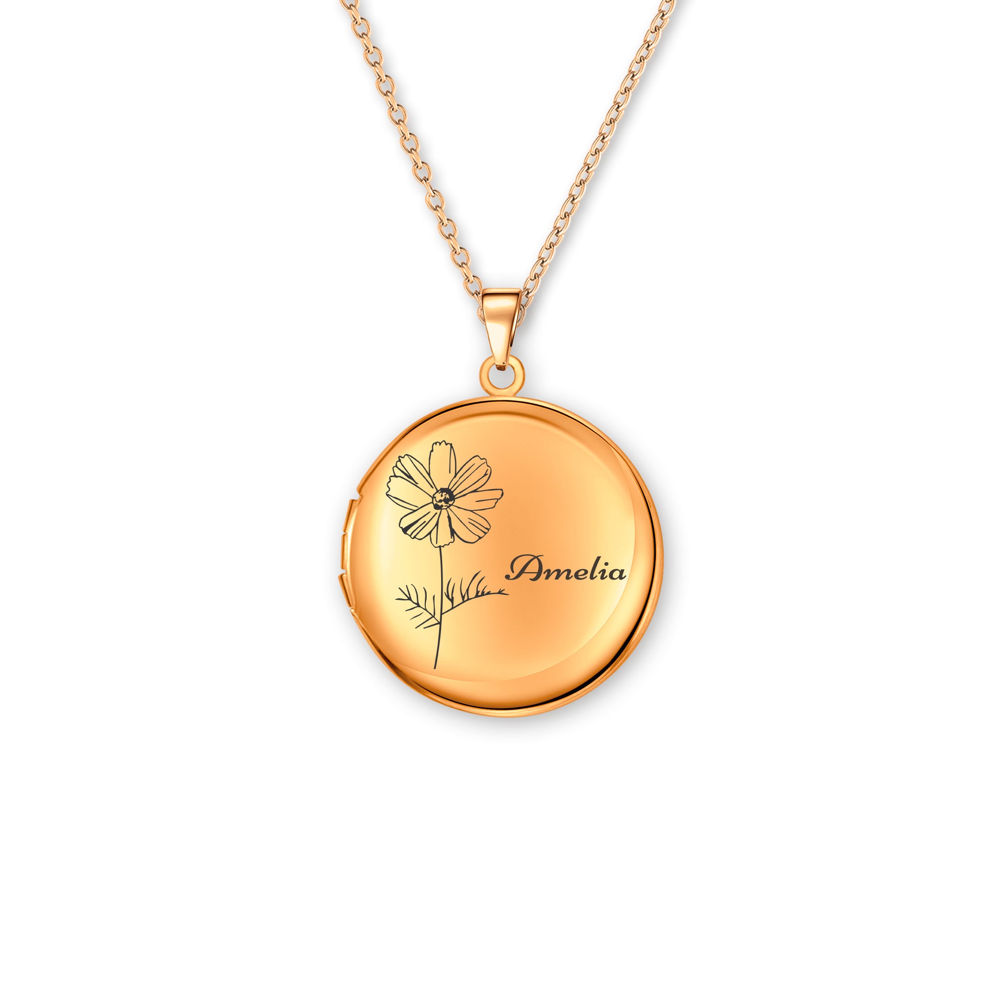 Custom Birth Flower and Name Photo Locket Necklace