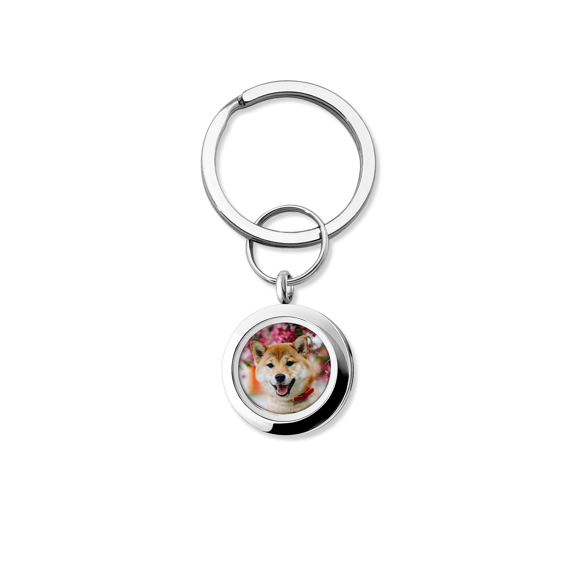 Round Photo Locket Pet Memorial Keychain