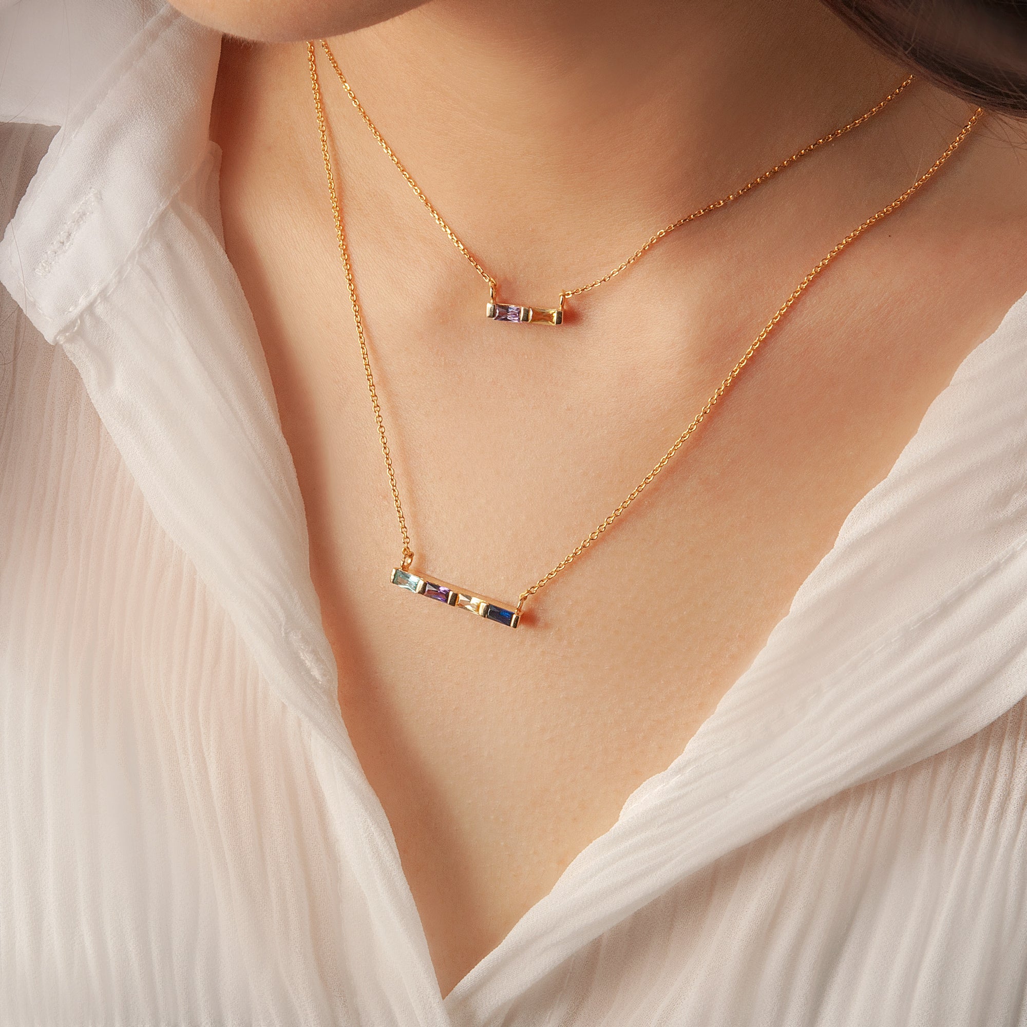 Birthstone Baguette Bar Necklace