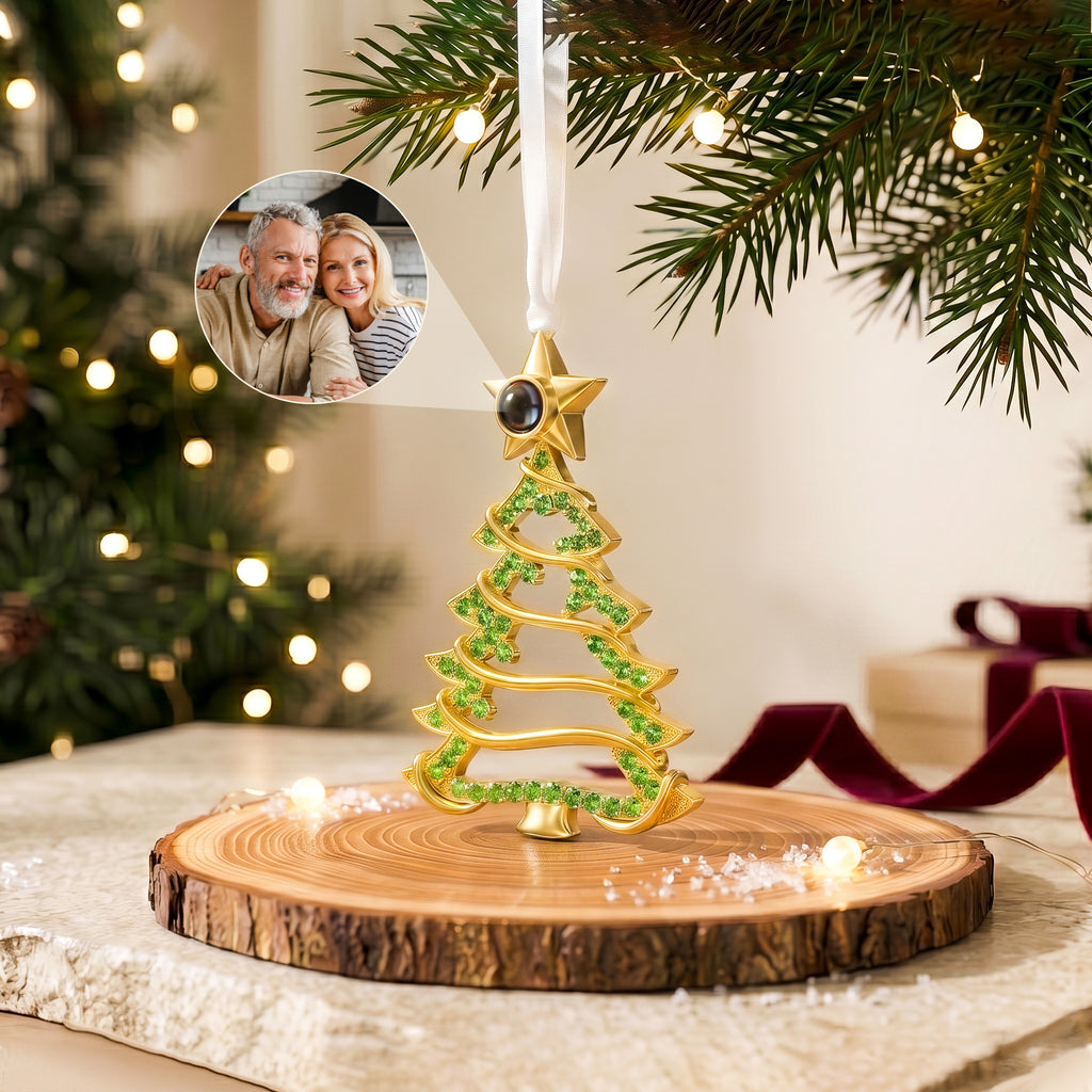 Custom Rhinestone Christmas Tree Photo Projection Ornament