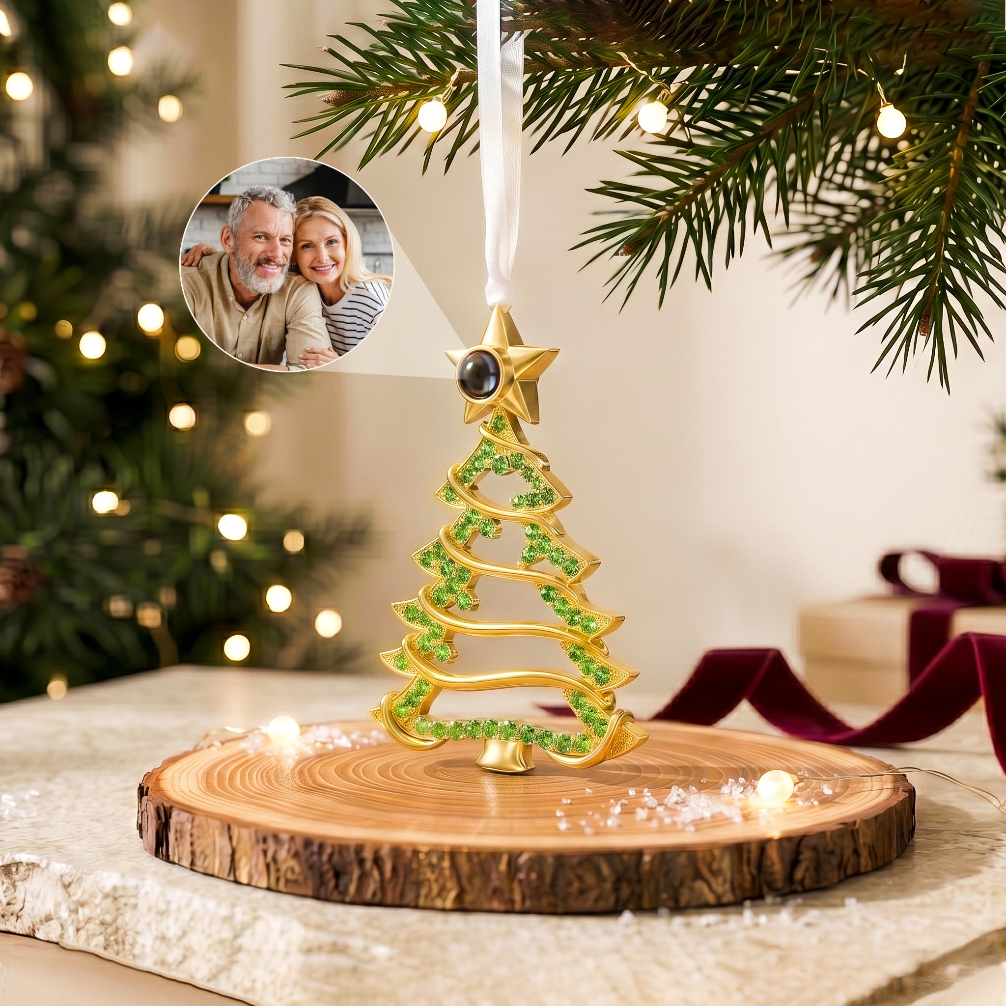 Custom Rhinestone Christmas Tree Photo Projection Ornament