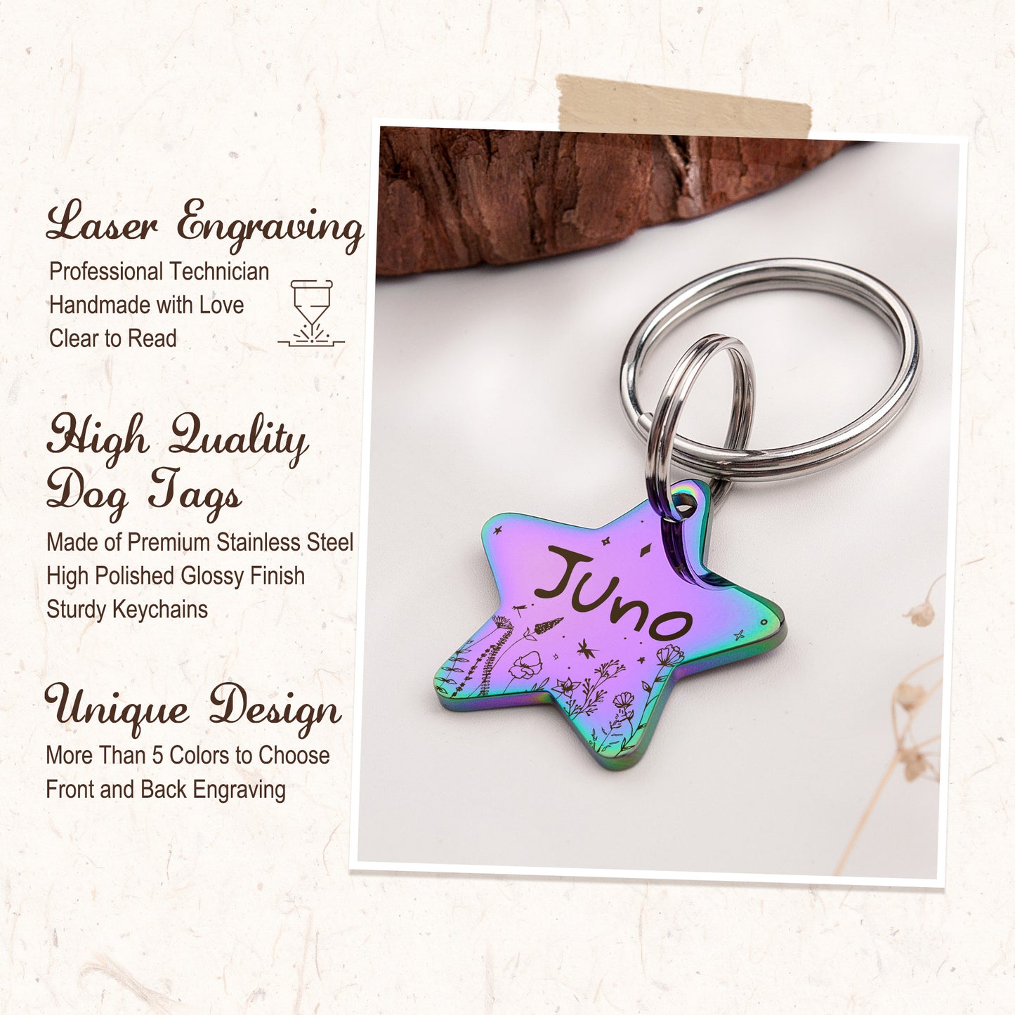 Star Shaped Wildflowers Themed Pet Tag