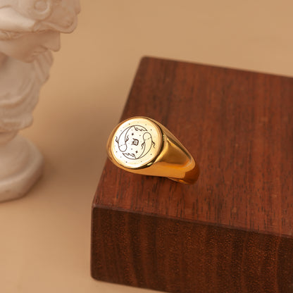 Custom Initial and Constellation Engraved Signet Ring