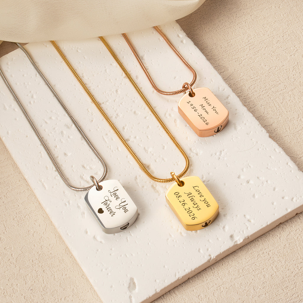 Vertical Engraving Memorial Dog Tag Urn Necklace