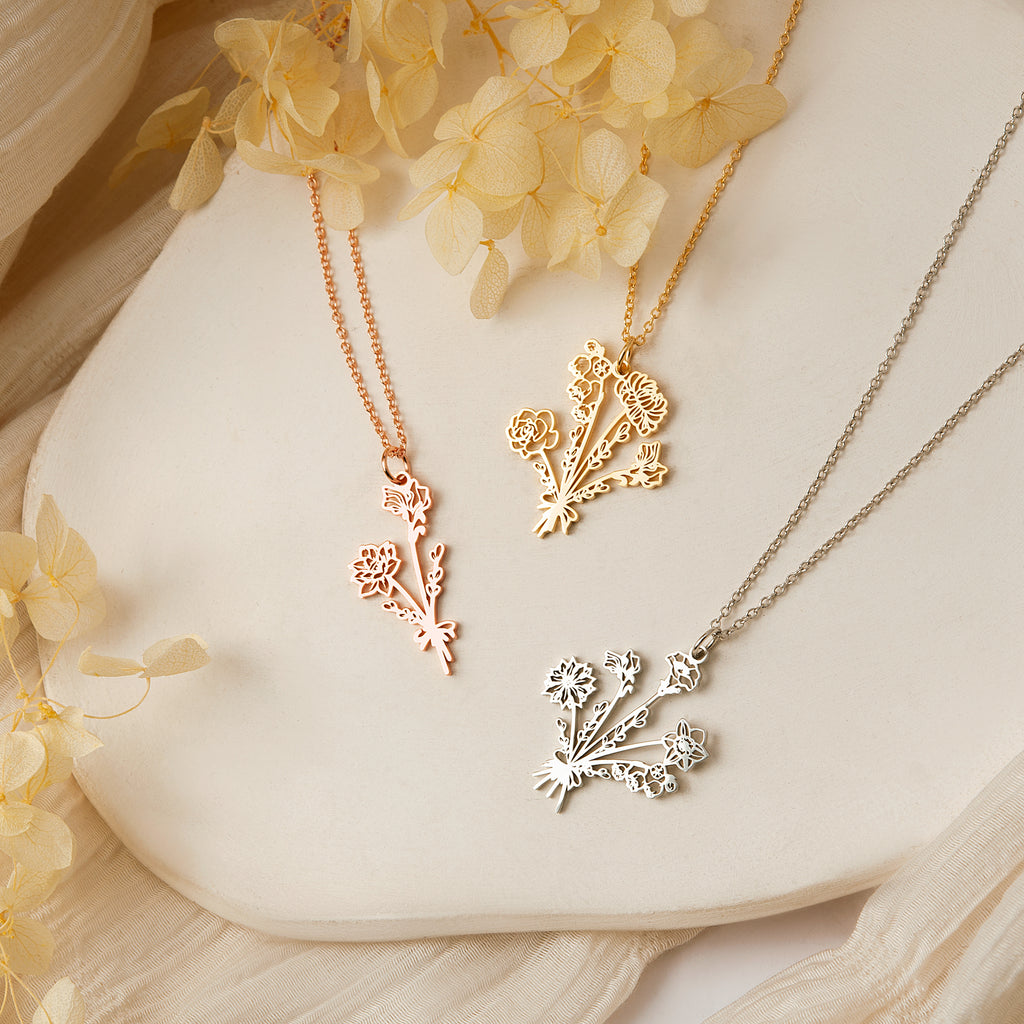 Birth Flower Bouquet Necklace