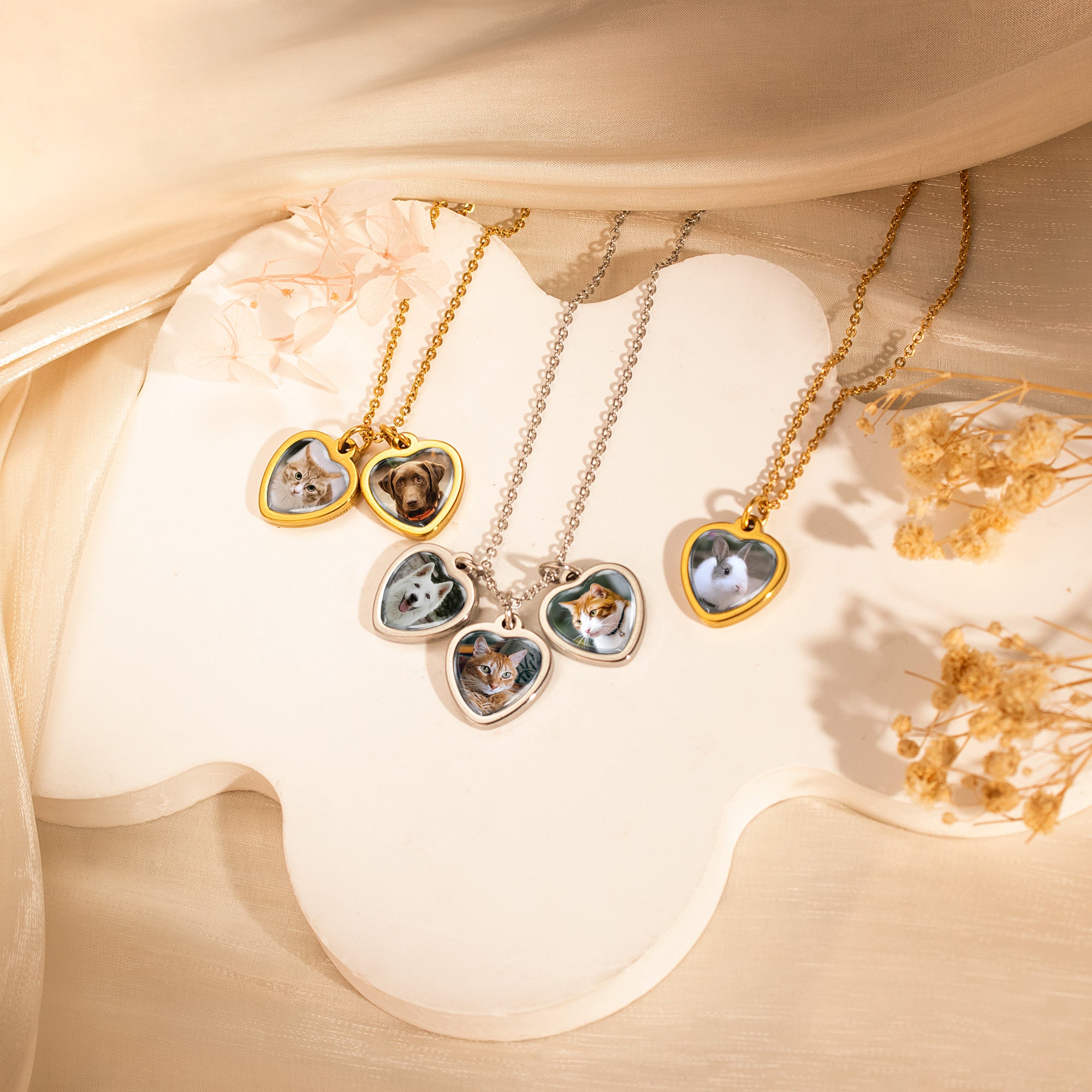 Heart Pet Photo Necklace with Glass Dome Cab