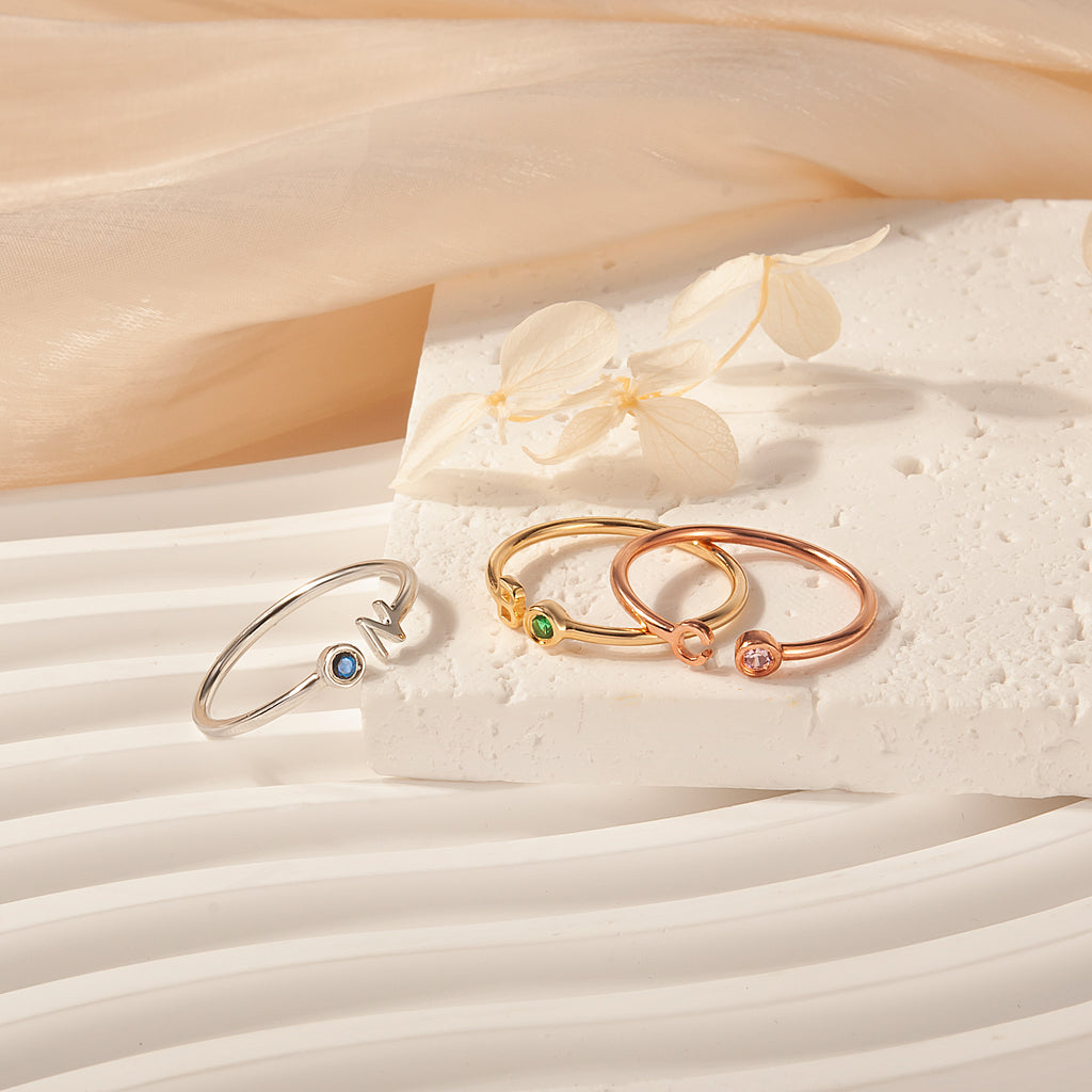 Parallel Initial Birthstone Ring