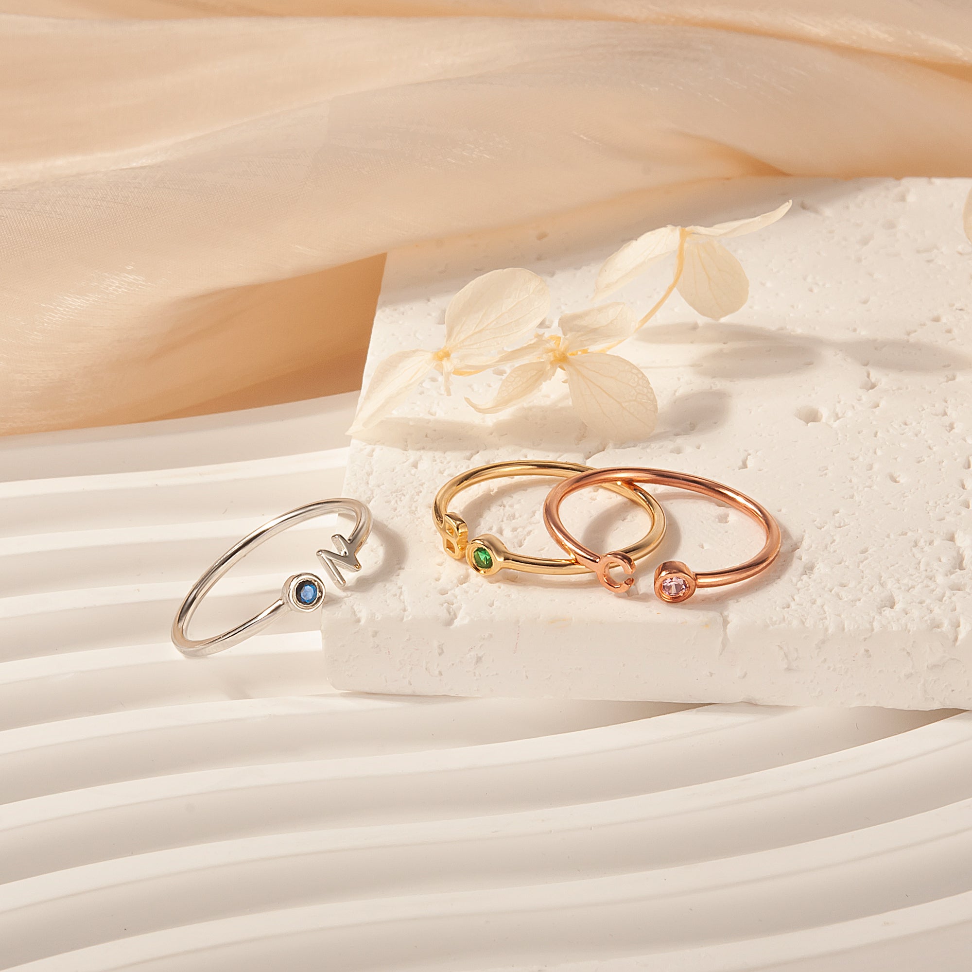 Parallel Initial Birthstone Ring