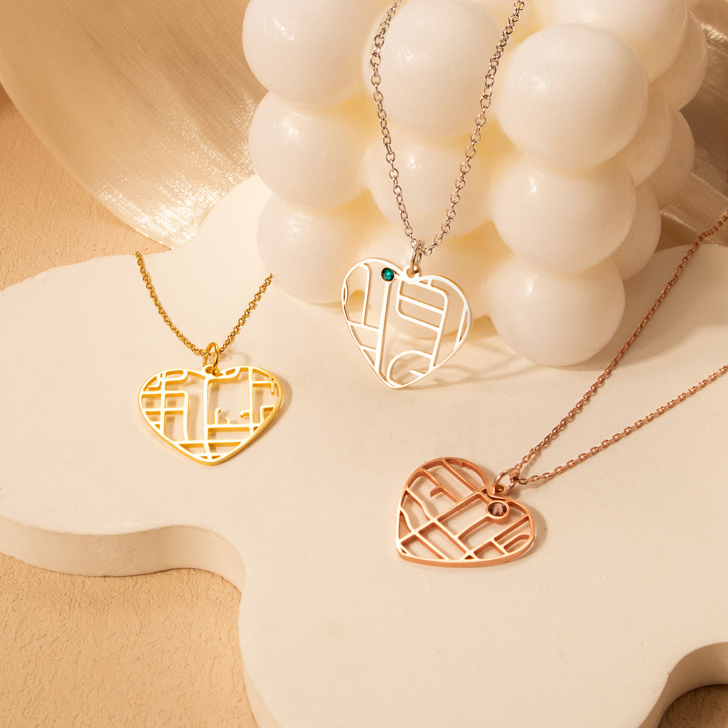 Heart Location Map Necklace