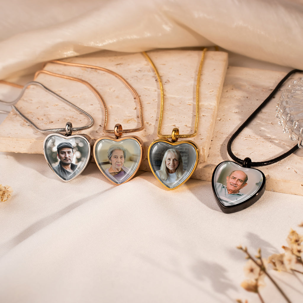 Heart Memorial Ashes Holder Necklace with Photo
