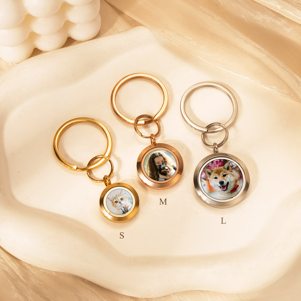 Round Photo Locket Pet Memorial Keychain