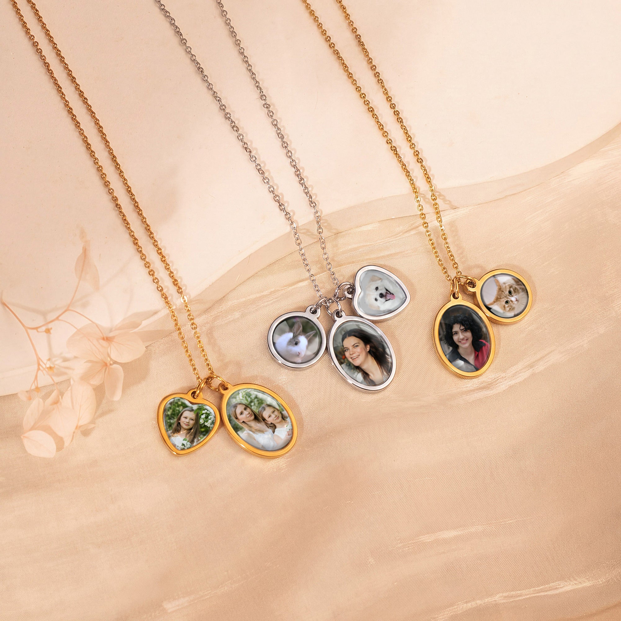 Multi-Shape Photo Necklace with Glass Dome Cab