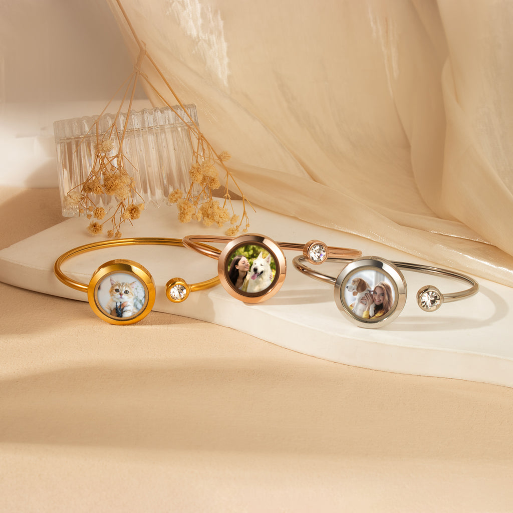 Photo Locket Pet Memorial Cuff Bangle