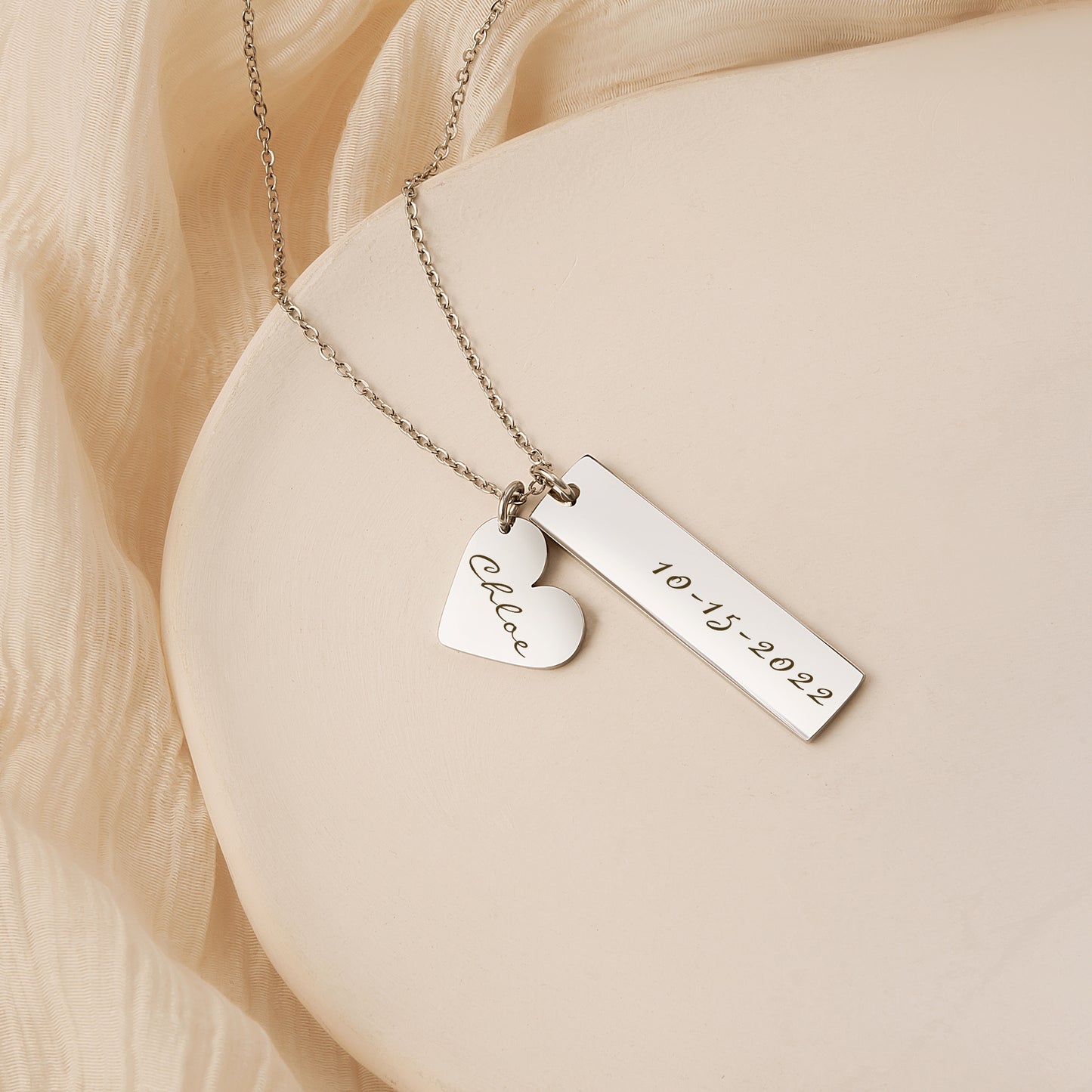 Custom Heart and Bar Name Necklace