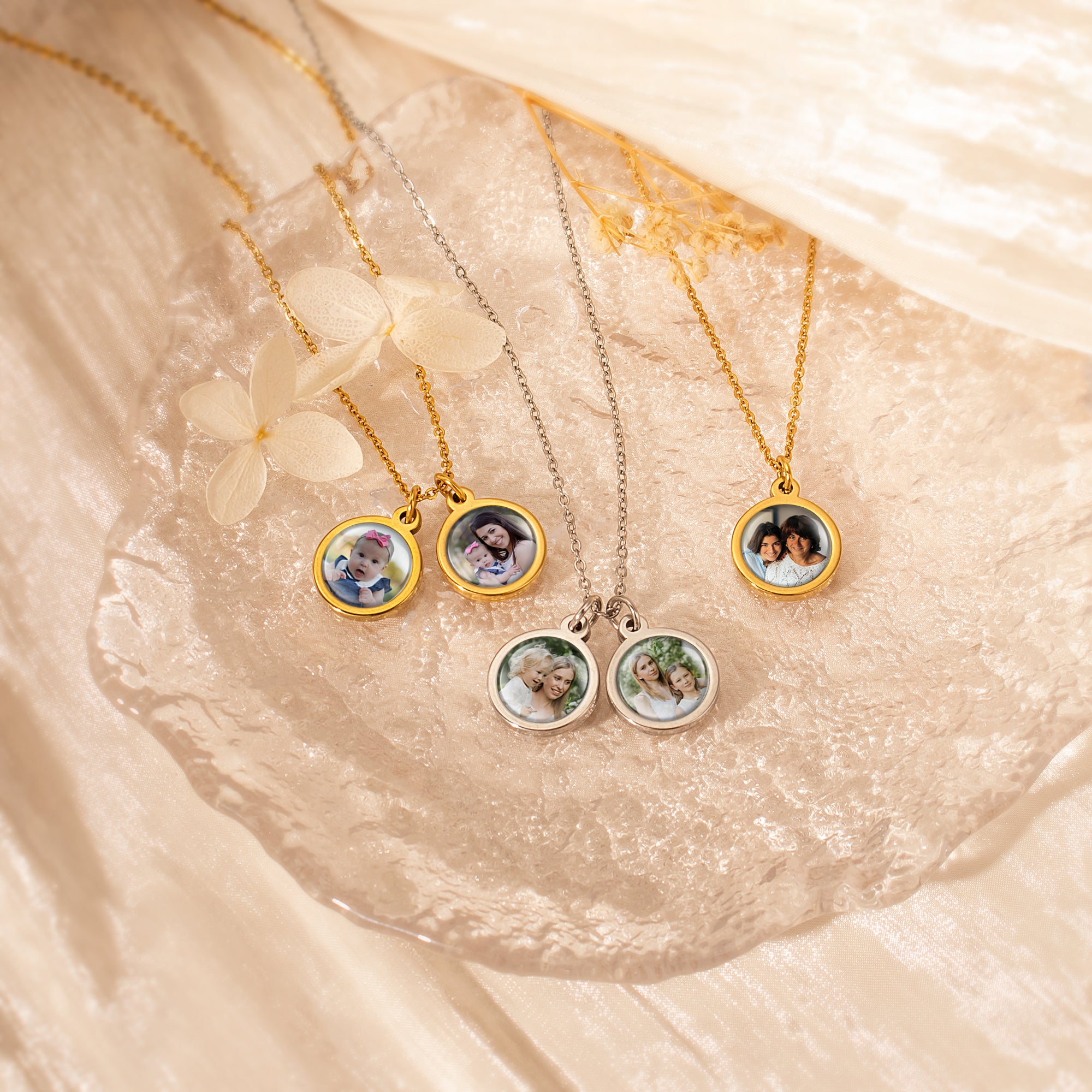 Round Photo Necklace with Glass Dome Cab