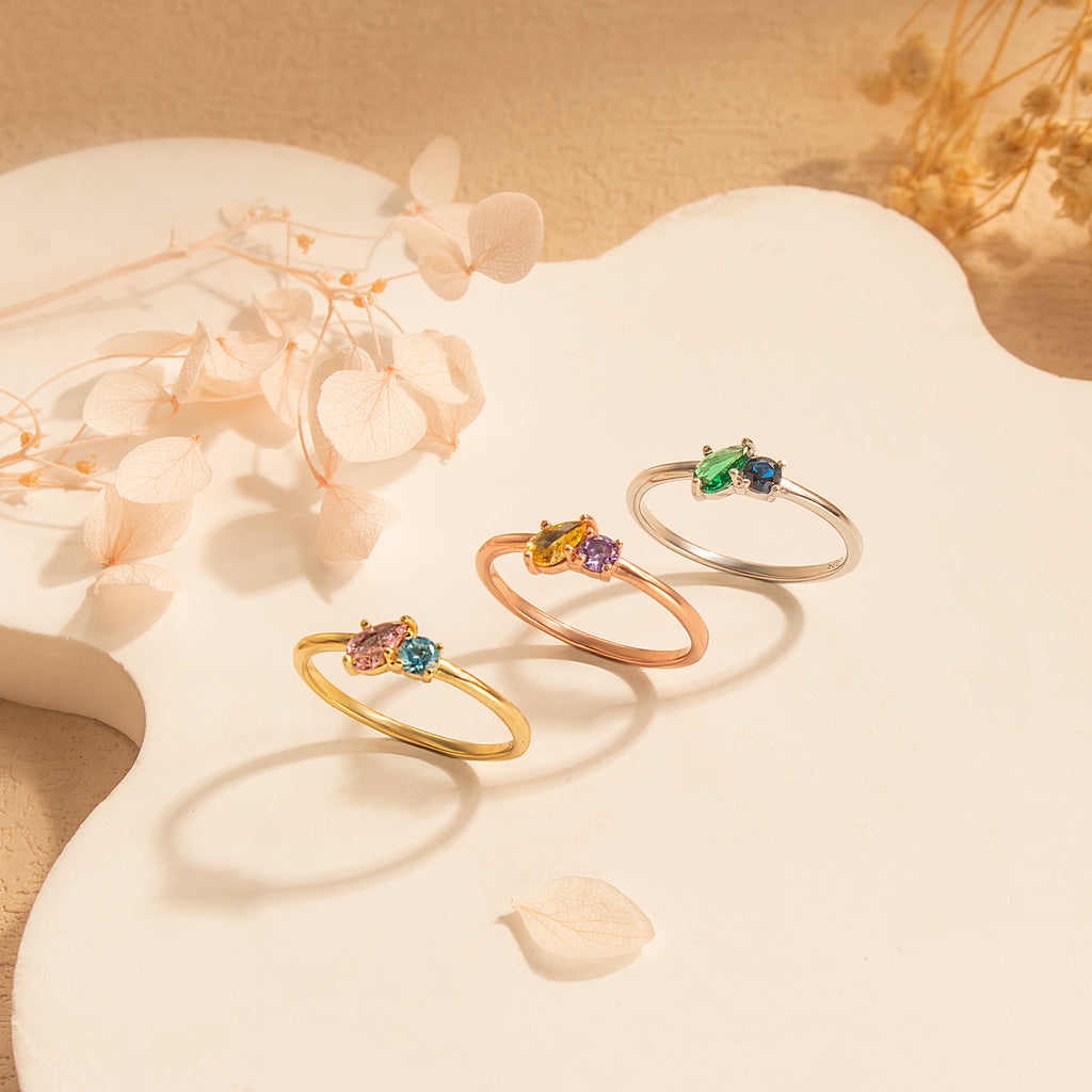 Round & Teardrop Shaped Birthstone Ring