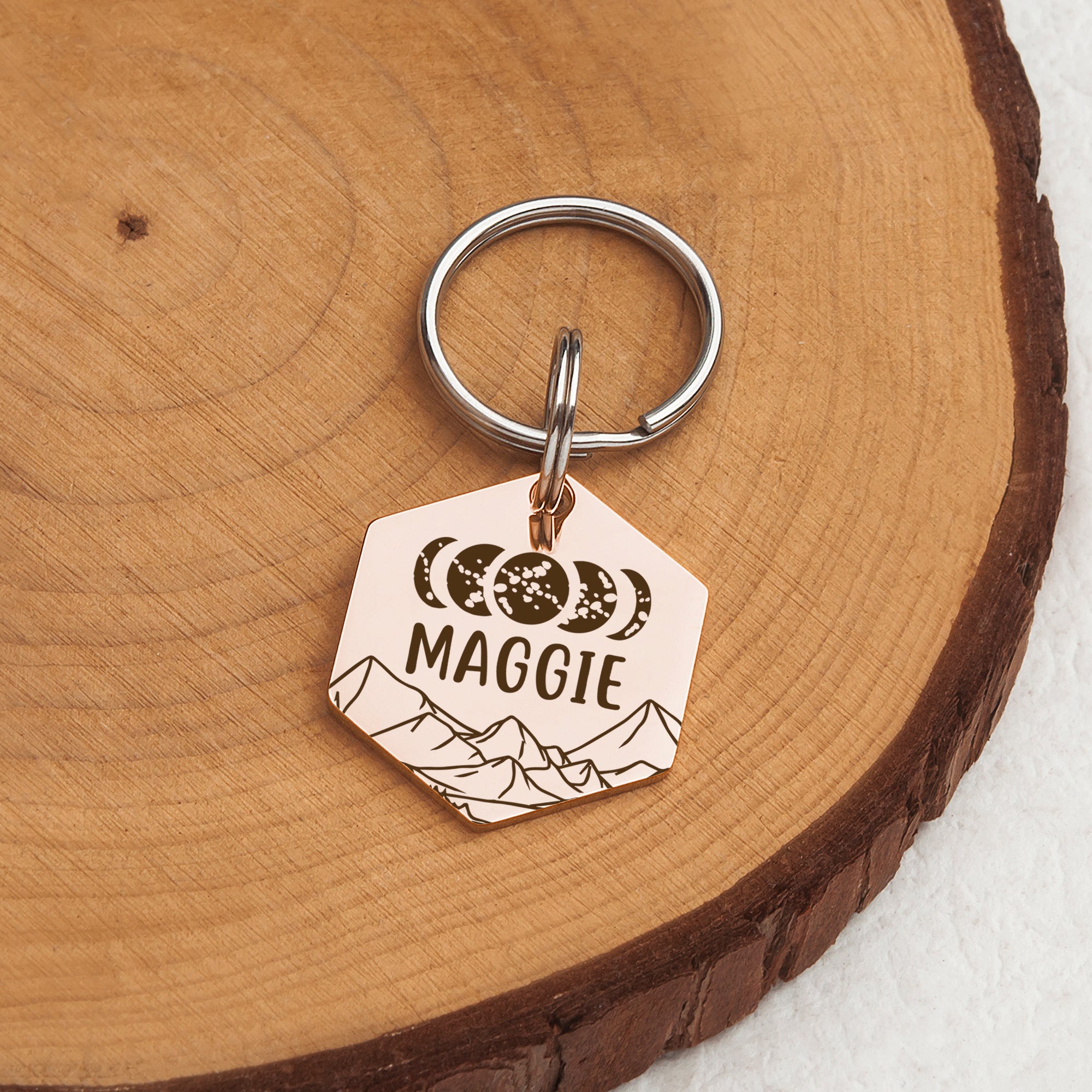 Moon Phases Hexagon Pet Tag