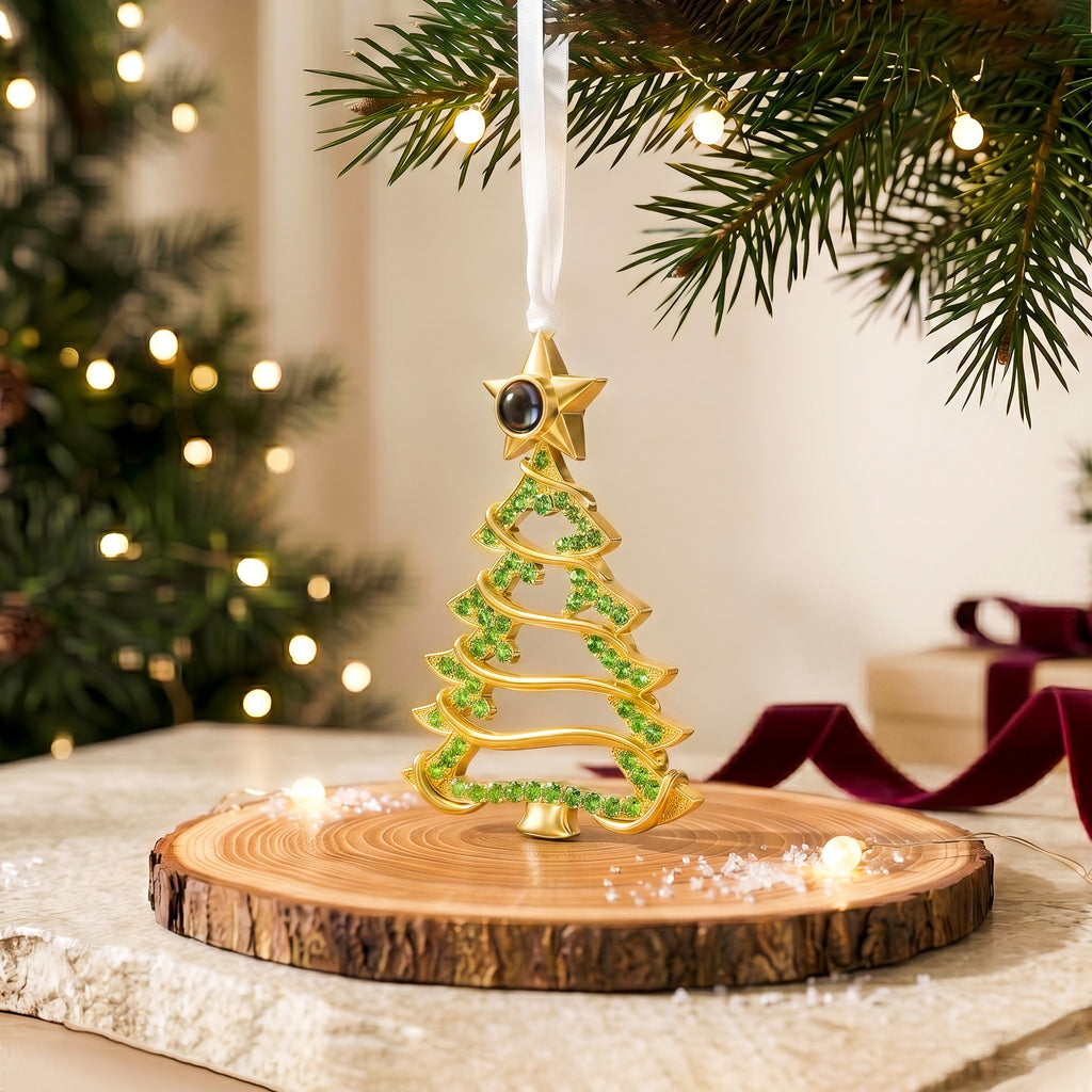 Custom Rhinestone Christmas Tree Photo Projection Ornament
