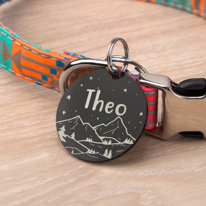 Personalized Mountain Starry Sky Round Shaped Pet ID Dog Tag for Cat or Dog