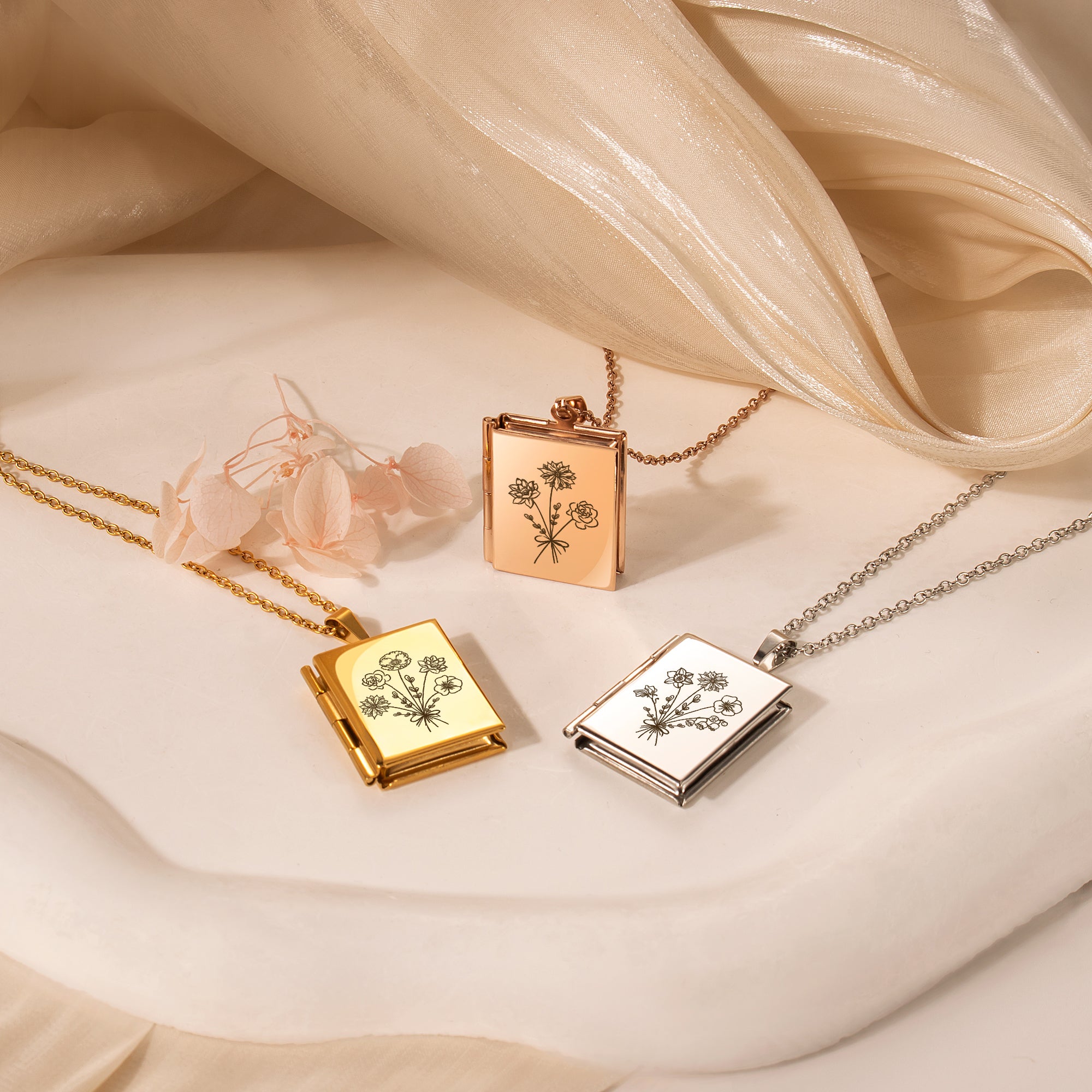 Square Build Your Own Bouquet Photo Locket Necklace
