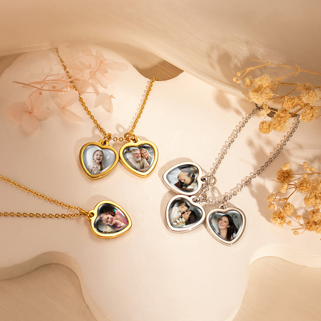 Heart Photo Necklace with Glass Dome Cab