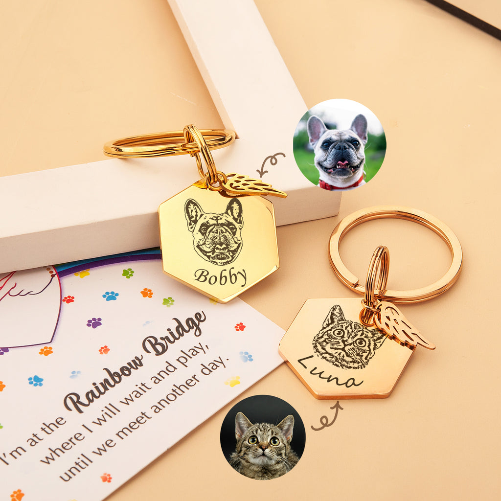 Hexagon Pet Portrait Pet ID Key Chain